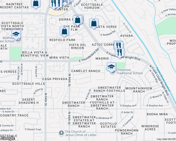 map of restaurants, bars, coffee shops, grocery stores, and more near 13663 North 97th Way in Scottsdale