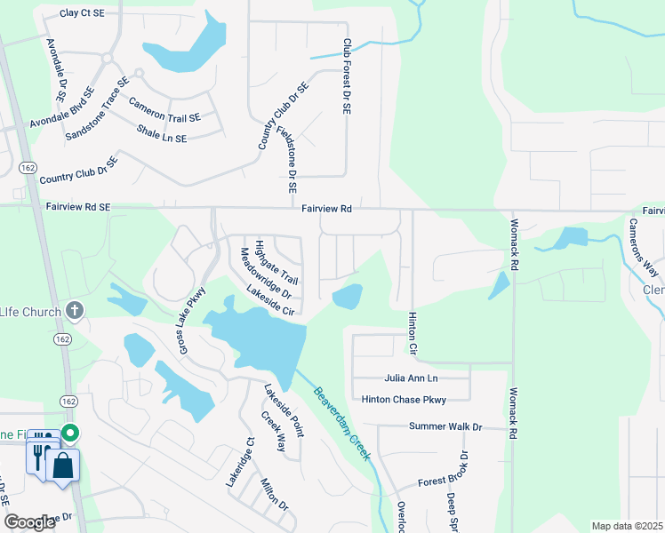 map of restaurants, bars, coffee shops, grocery stores, and more near 150 Chandler Trace in Covington