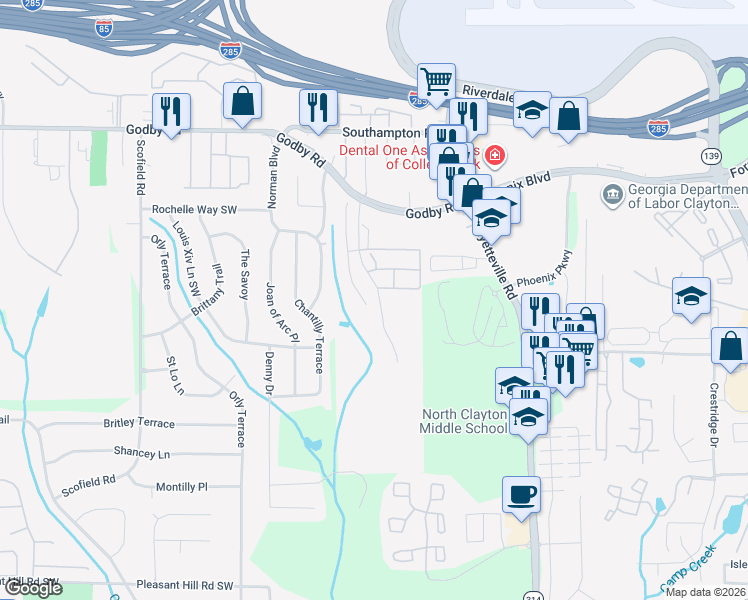 map of restaurants, bars, coffee shops, grocery stores, and more near 5318 Hanover Street in Atlanta