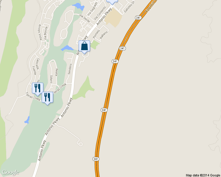 map of restaurants, bars, coffee shops, grocery stores, and more near Highway 241 in Rancho Santa Margarita