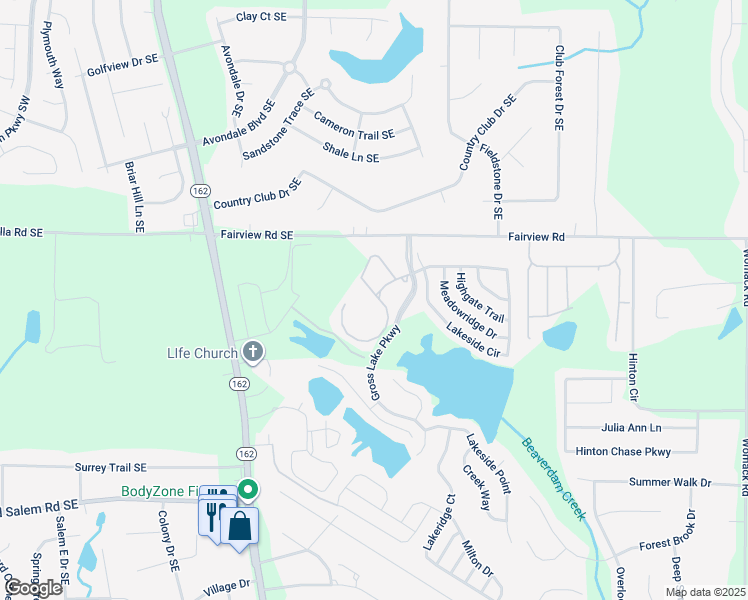 map of restaurants, bars, coffee shops, grocery stores, and more near 30 Grosslake Parkway in Covington
