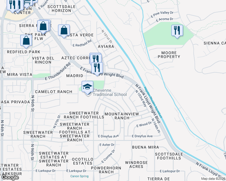 map of restaurants, bars, coffee shops, grocery stores, and more near 10120 East Celtic Drive in Scottsdale