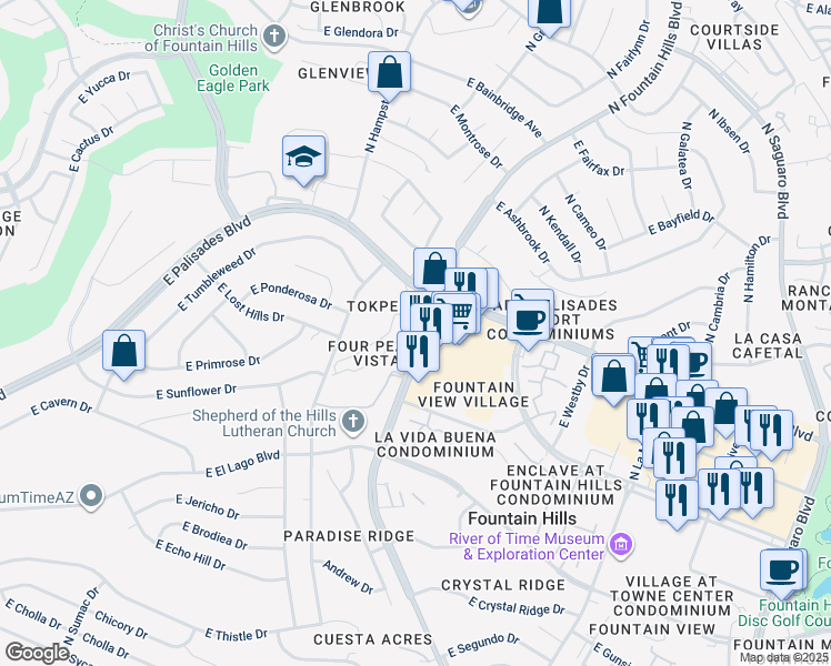 map of restaurants, bars, coffee shops, grocery stores, and more near 13700 North Fountain Hills Boulevard in Fountain Hills