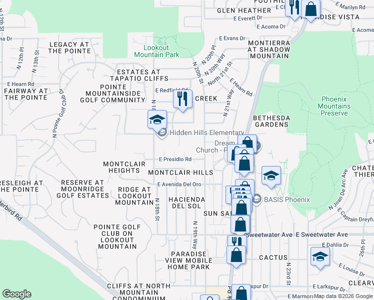 map of restaurants, bars, coffee shops, grocery stores, and more near 13620 North 19th Place in Phoenix