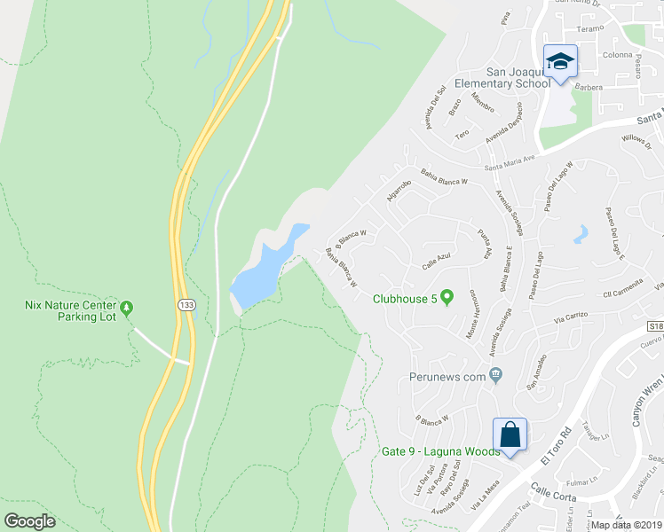 map of restaurants, bars, coffee shops, grocery stores, and more near 3472 Bahia Blanca West in Laguna Woods