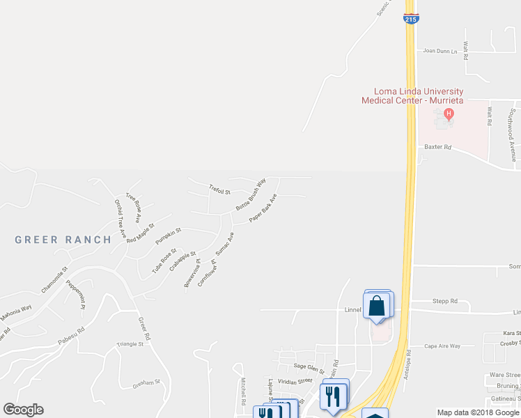map of restaurants, bars, coffee shops, grocery stores, and more near 27555 Paper Bark Avenue in Murrieta