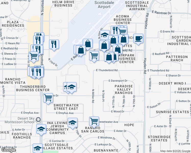map of restaurants, bars, coffee shops, grocery stores, and more near 13613 North 76th Street in Scottsdale