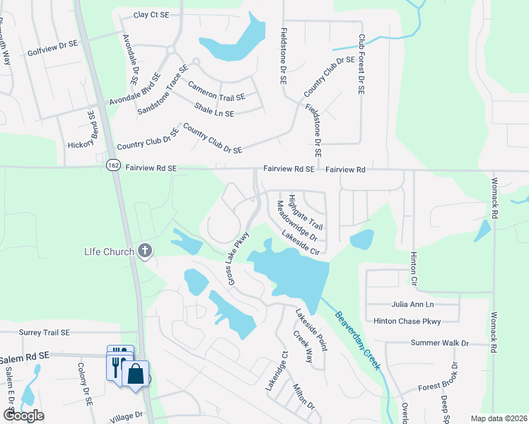 map of restaurants, bars, coffee shops, grocery stores, and more near 3035 Lakeside Circle in Covington