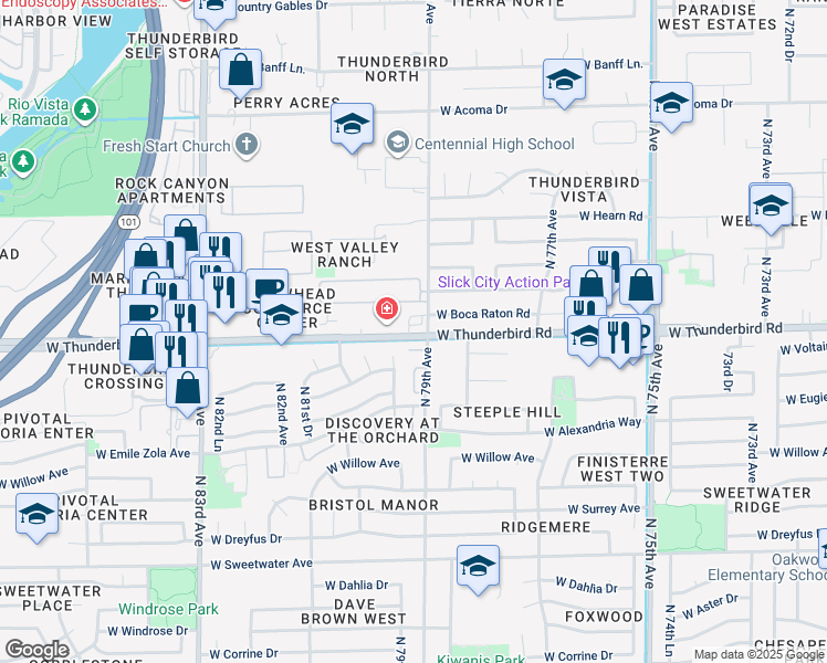 map of restaurants, bars, coffee shops, grocery stores, and more near in Peoria