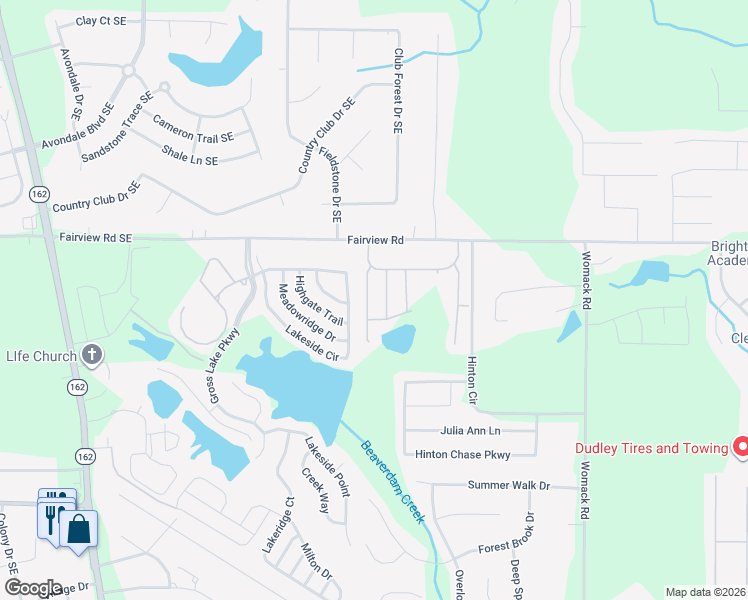 map of restaurants, bars, coffee shops, grocery stores, and more near 155 Fieldview Lane in Covington