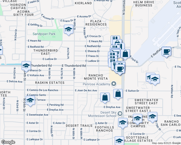 map of restaurants, bars, coffee shops, grocery stores, and more near 6912 East Voltaire Avenue in Scottsdale