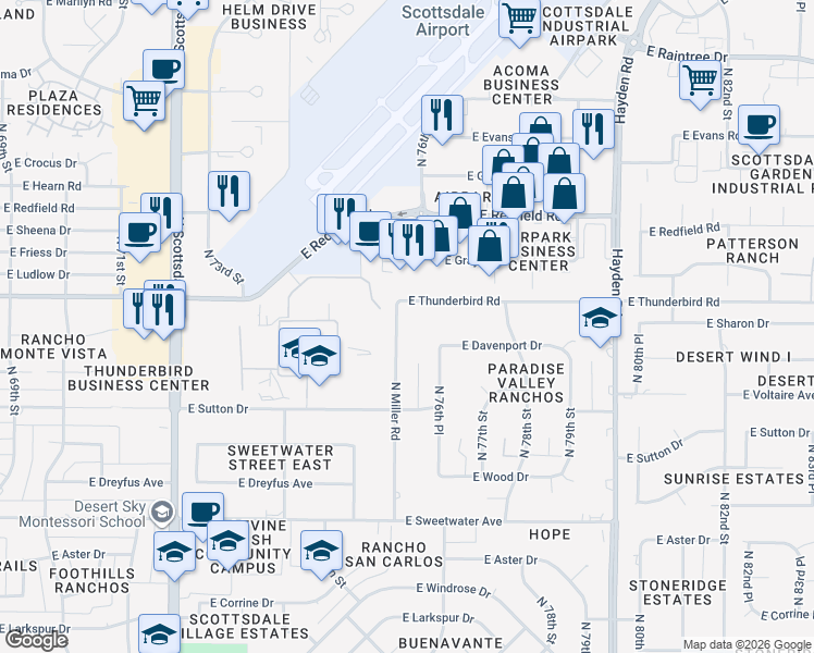 map of restaurants, bars, coffee shops, grocery stores, and more near 13613 North 76th Street in Scottsdale