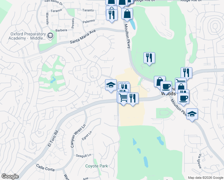 map of restaurants, bars, coffee shops, grocery stores, and more near 3003 Via Buena Vista Road in Laguna Woods