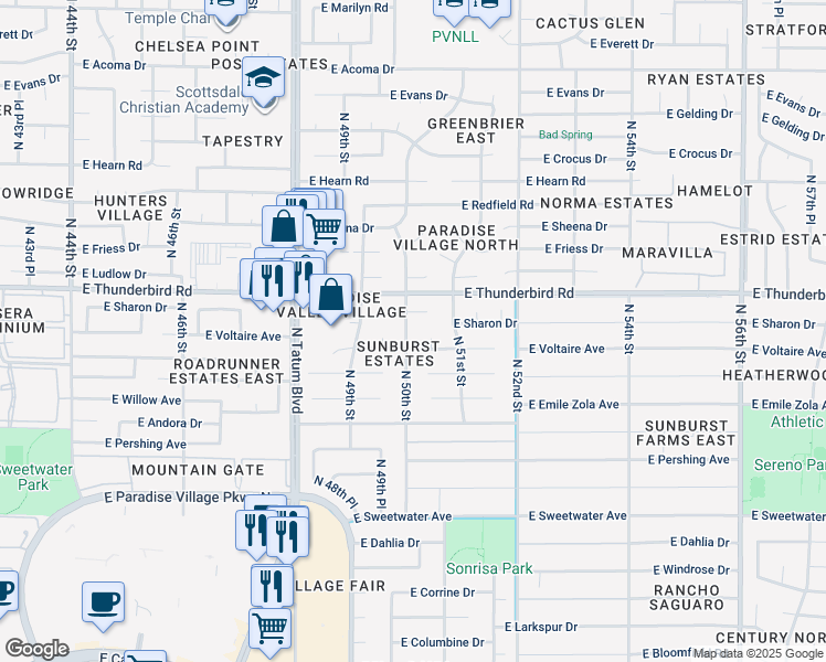 map of restaurants, bars, coffee shops, grocery stores, and more near 13611 North 50th Street in Scottsdale