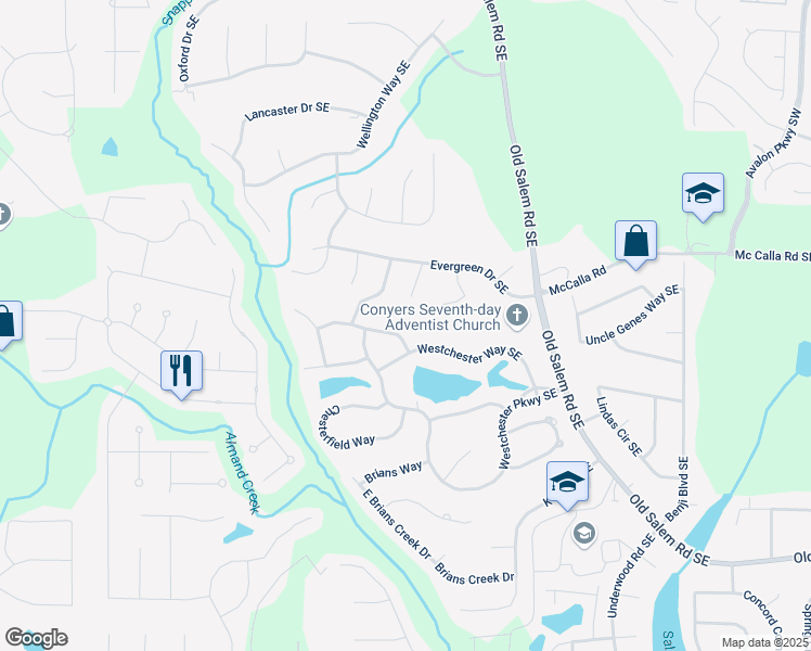 map of restaurants, bars, coffee shops, grocery stores, and more near 2139 Sableshire Way Southeast in Conyers