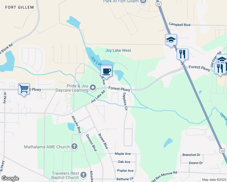 map of restaurants, bars, coffee shops, grocery stores, and more near 5315 Creekview Way in Morrow