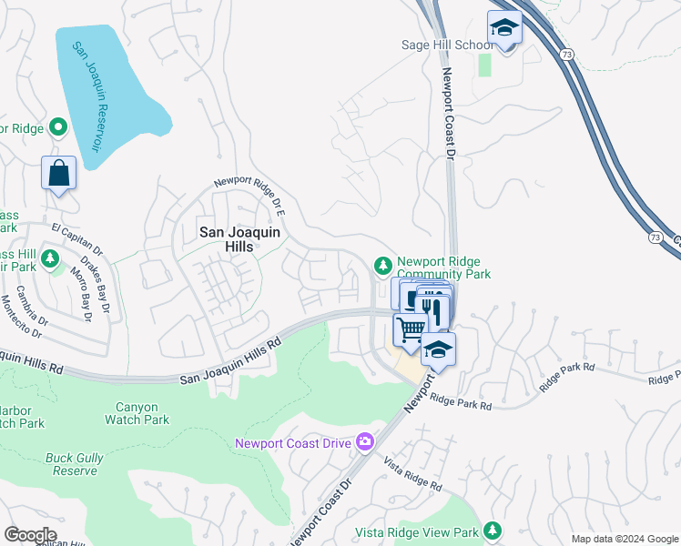 map of restaurants, bars, coffee shops, grocery stores, and more near White Cap Lane in Newport Beach