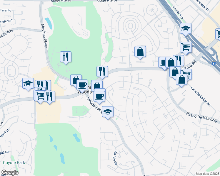 map of restaurants, bars, coffee shops, grocery stores, and more near 956 Calle Aragon in Laguna Woods