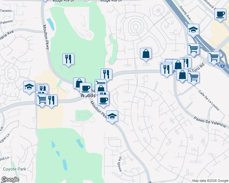 map of restaurants, bars, coffee shops, grocery stores, and more near 956 Calle Aragon in Laguna Woods