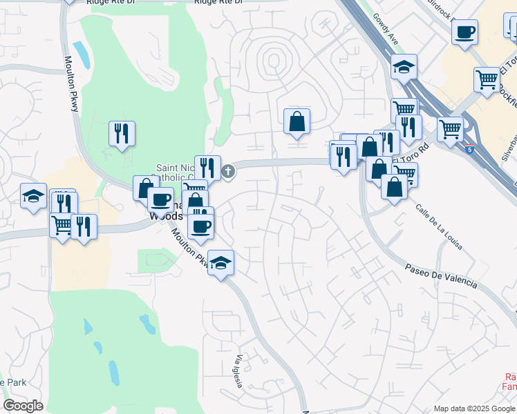 map of restaurants, bars, coffee shops, grocery stores, and more near 24171 Calle Aragon in Laguna Woods