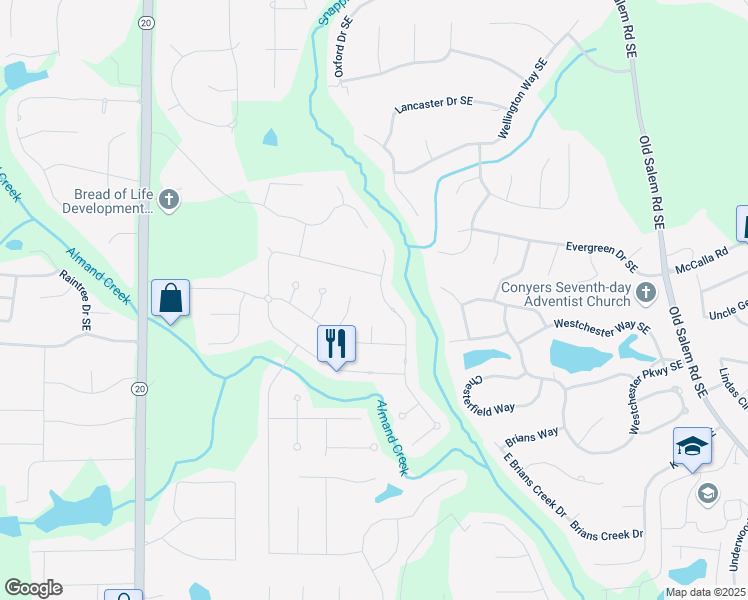 map of restaurants, bars, coffee shops, grocery stores, and more near 1518 Montauk Point in Conyers