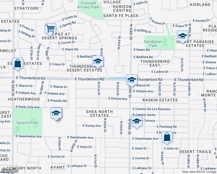 map of restaurants, bars, coffee shops, grocery stores, and more near 6202 East Voltaire Avenue in Scottsdale