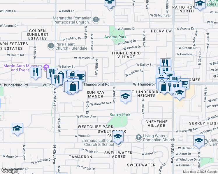 map of restaurants, bars, coffee shops, grocery stores, and more near 3907 West Thunderbird Road in Phoenix