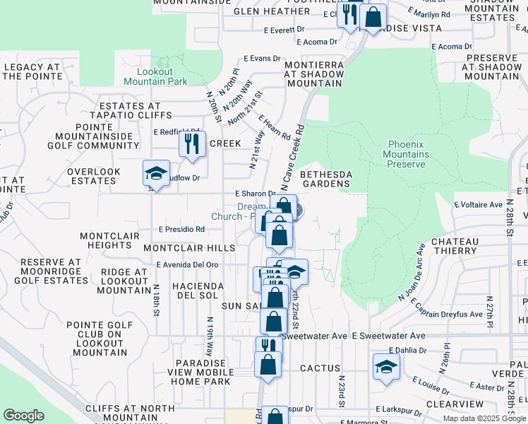 map of restaurants, bars, coffee shops, grocery stores, and more near 2137 East Sharon Drive in Phoenix