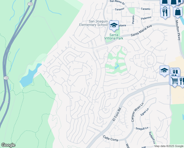 map of restaurants, bars, coffee shops, grocery stores, and more near 3341 Punta Alta in Laguna Hills