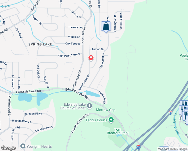 map of restaurants, bars, coffee shops, grocery stores, and more near 1224 Stonecrest Drive in Center Point