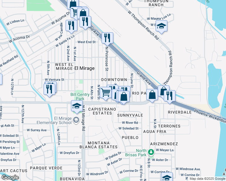 map of restaurants, bars, coffee shops, grocery stores, and more near 13909 North Poppy Street in El Mirage