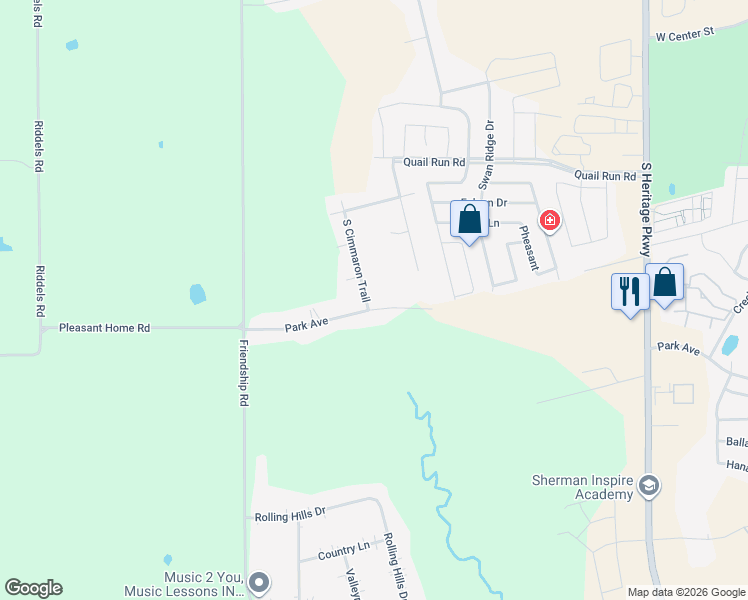 map of restaurants, bars, coffee shops, grocery stores, and more near 4805 Park Avenue in Sherman