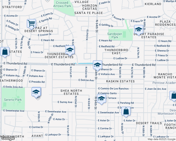 map of restaurants, bars, coffee shops, grocery stores, and more near 6302 East Voltaire Avenue in Scottsdale
