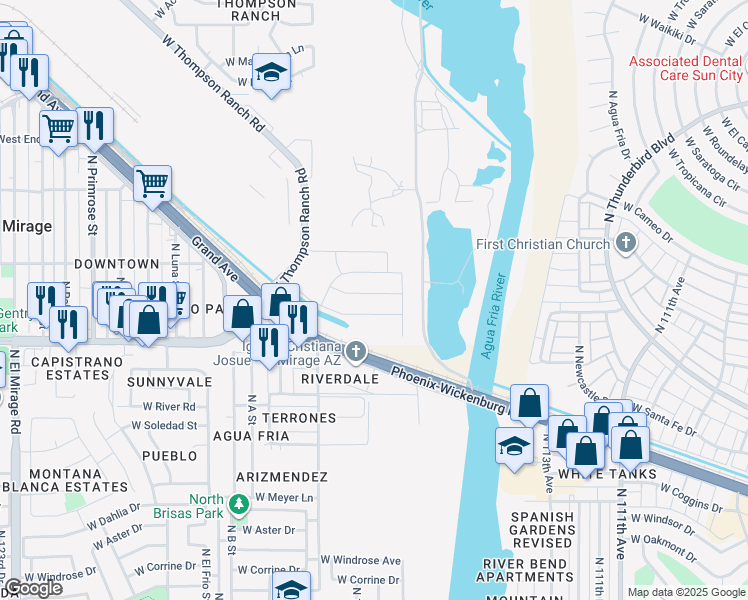 map of restaurants, bars, coffee shops, grocery stores, and more near 11531 West Calavar Road in El Mirage