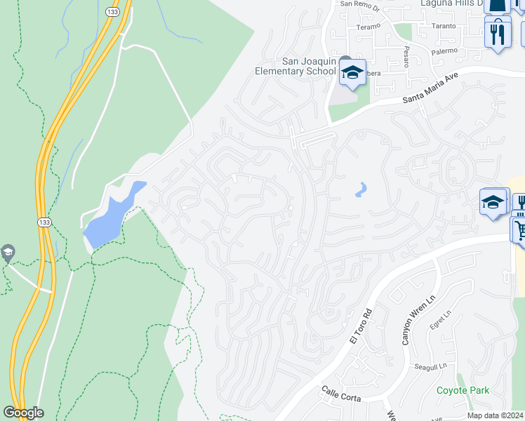 map of restaurants, bars, coffee shops, grocery stores, and more near 3369 Punta Alta in Laguna Woods