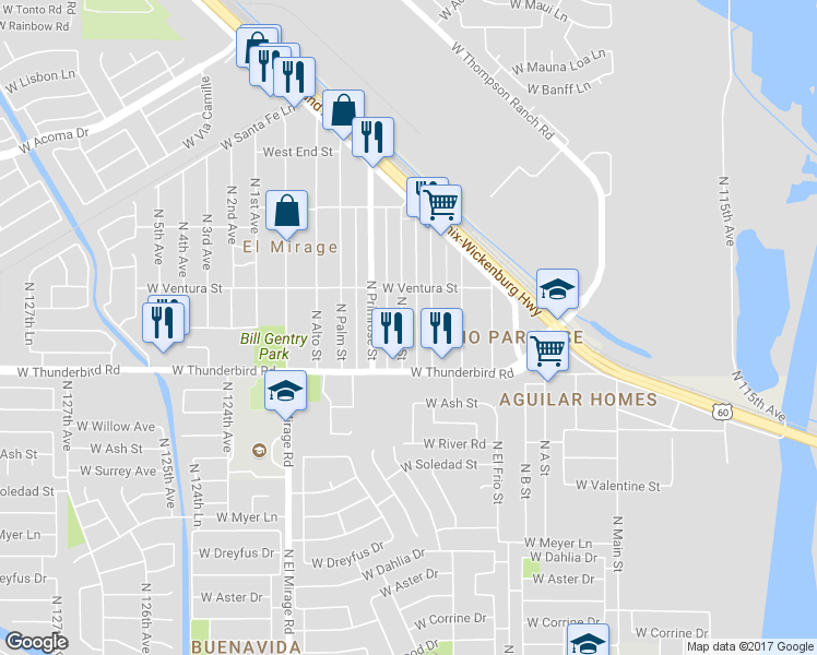 map of restaurants, bars, coffee shops, grocery stores, and more near 13909 North Poppy Street in El Mirage