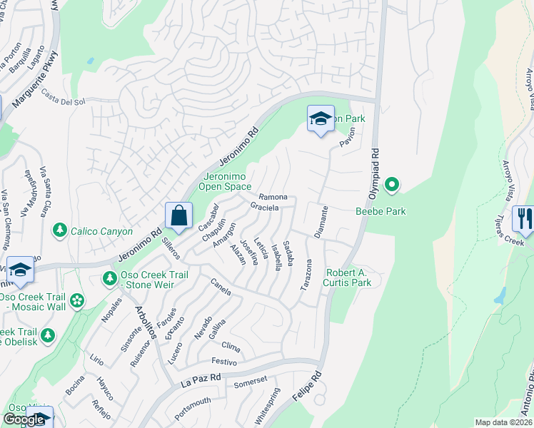 map of restaurants, bars, coffee shops, grocery stores, and more near 28275 Leticia in Mission Viejo
