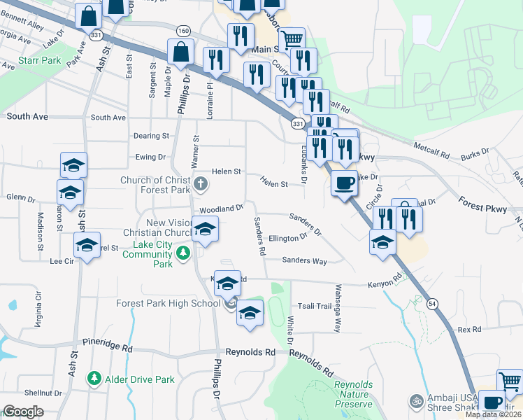 map of restaurants, bars, coffee shops, grocery stores, and more near 5272 Sanders Rd in Lake City
