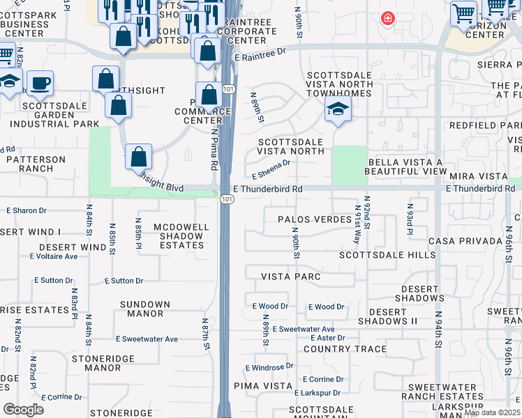 map of restaurants, bars, coffee shops, grocery stores, and more near 13650 North 89th Street in Scottsdale
