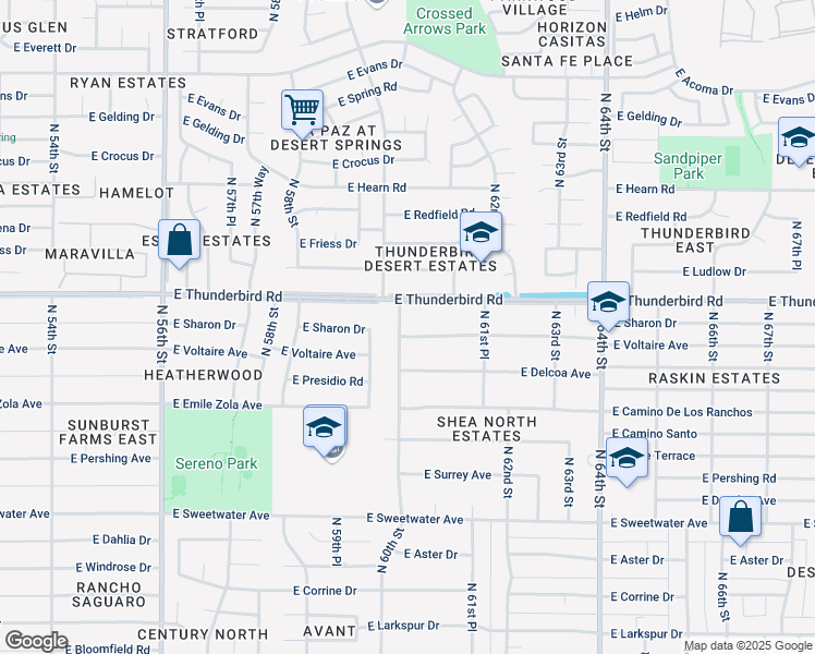 map of restaurants, bars, coffee shops, grocery stores, and more near 6002 East Voltaire Avenue in Scottsdale