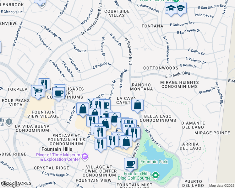 map of restaurants, bars, coffee shops, grocery stores, and more near 13617 North Hamilton Drive in Fountain Hills