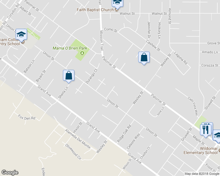 map of restaurants, bars, coffee shops, grocery stores, and more near 32685 Blue Mist Way in Wildomar