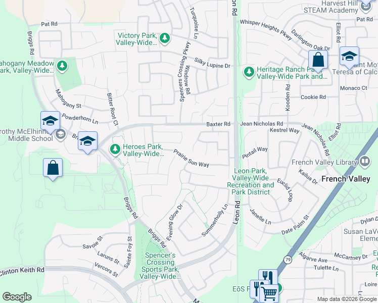 map of restaurants, bars, coffee shops, grocery stores, and more near 35135 Indian Grass Drive in Murrieta
