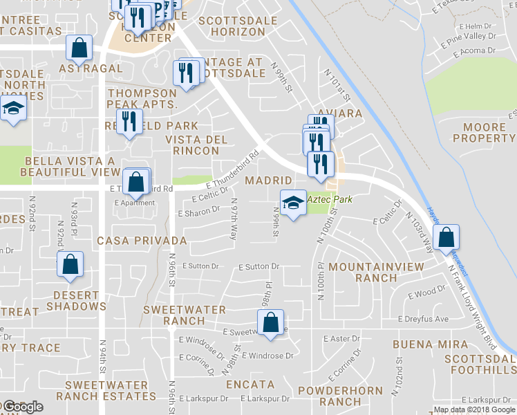 map of restaurants, bars, coffee shops, grocery stores, and more near 9841 East Sharon Drive in Scottsdale