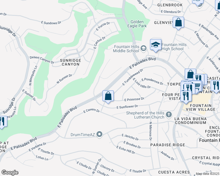 map of restaurants, bars, coffee shops, grocery stores, and more near 15899 East Palisades Boulevard in Fountain Hills