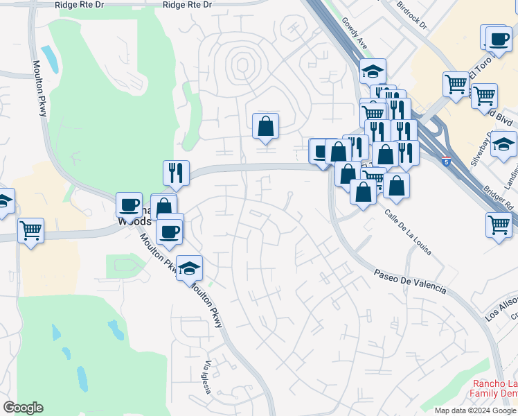 map of restaurants, bars, coffee shops, grocery stores, and more near 2 Avenida Castilla in Laguna Woods