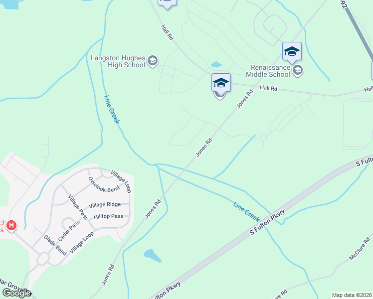 map of restaurants, bars, coffee shops, grocery stores, and more near 6555-6603 Jones Road in Fairburn