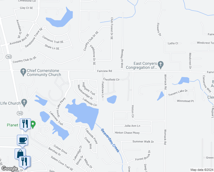 map of restaurants, bars, coffee shops, grocery stores, and more near 90 Chandler Trace in Covington