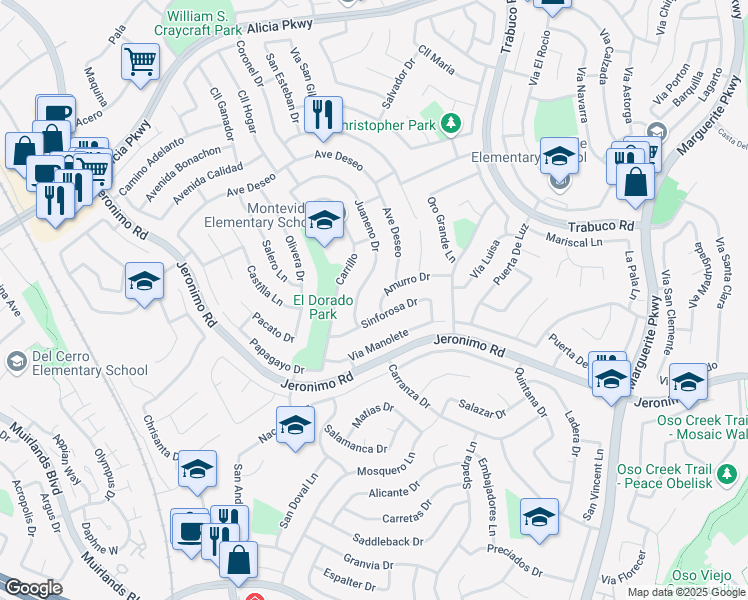 map of restaurants, bars, coffee shops, grocery stores, and more near 24261 Amurro Drive in Mission Viejo