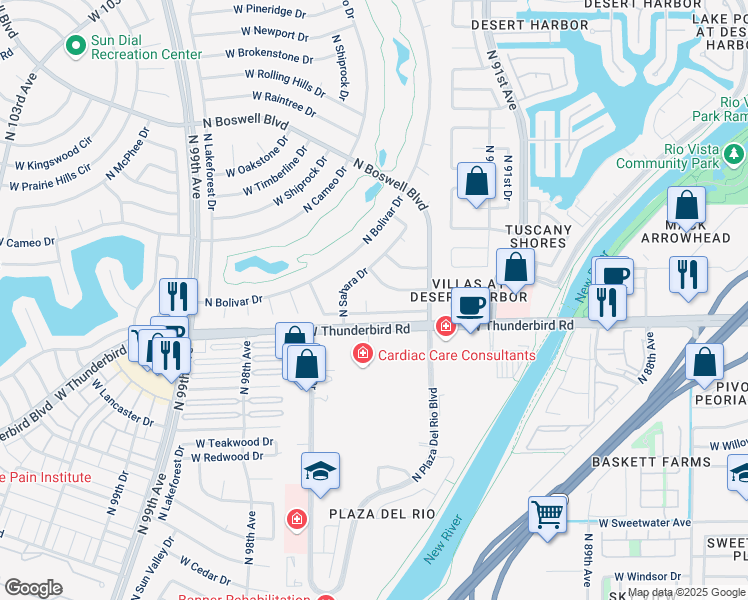 map of restaurants, bars, coffee shops, grocery stores, and more near 13805 North Sunstone Drive in Sun City